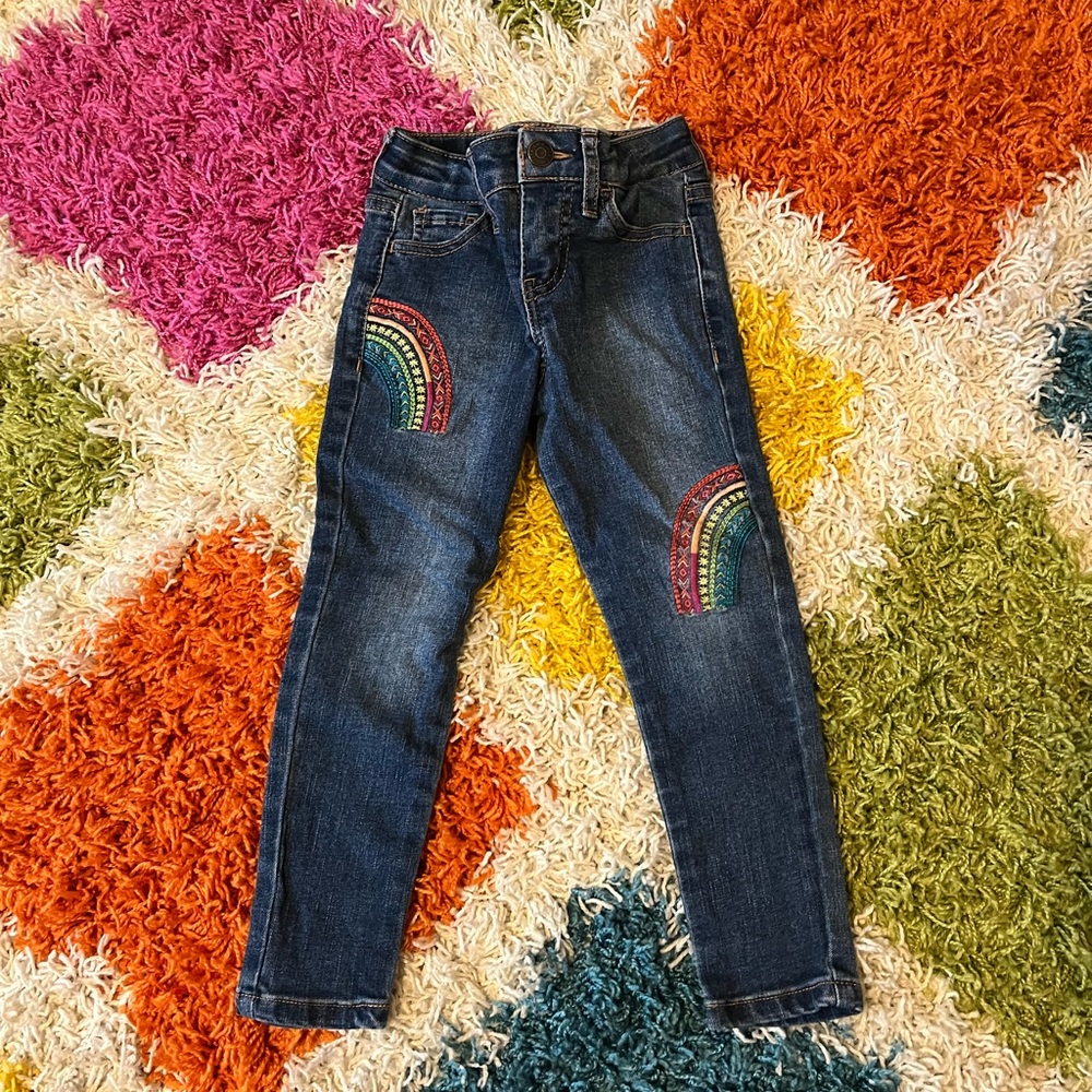 EUC girls, rainbow skinny jeans, size 4